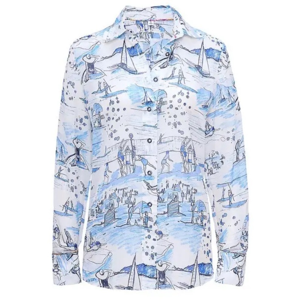 Robert Graham Women’s Carrie Beach Volleyball Silk Blend Oversized Blouse Size S - Picture 2 of 7